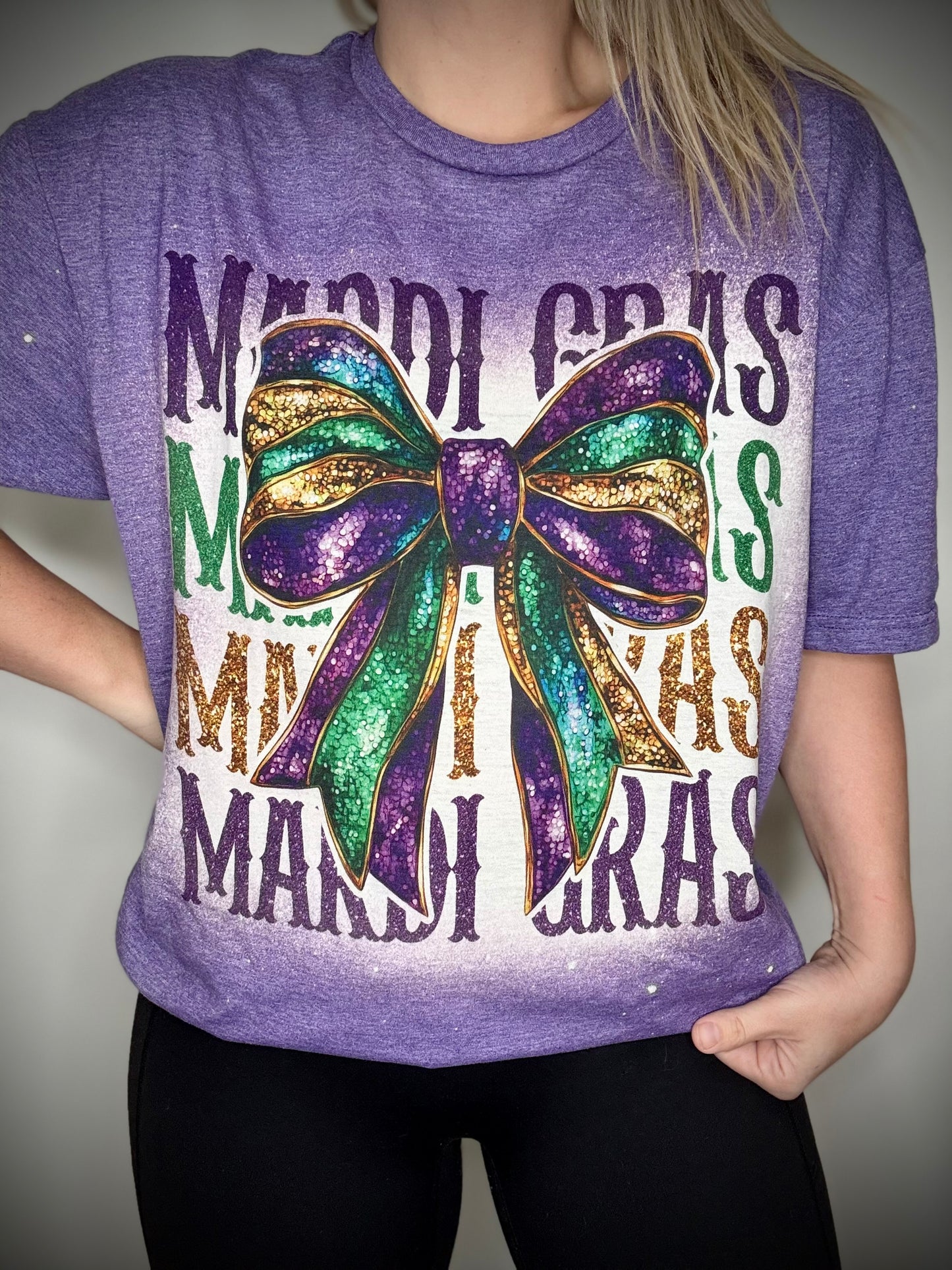 Stacked Mardi Gras bow tee