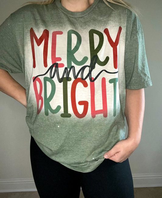 Merry and Bright ( bubble letters ) tshirt