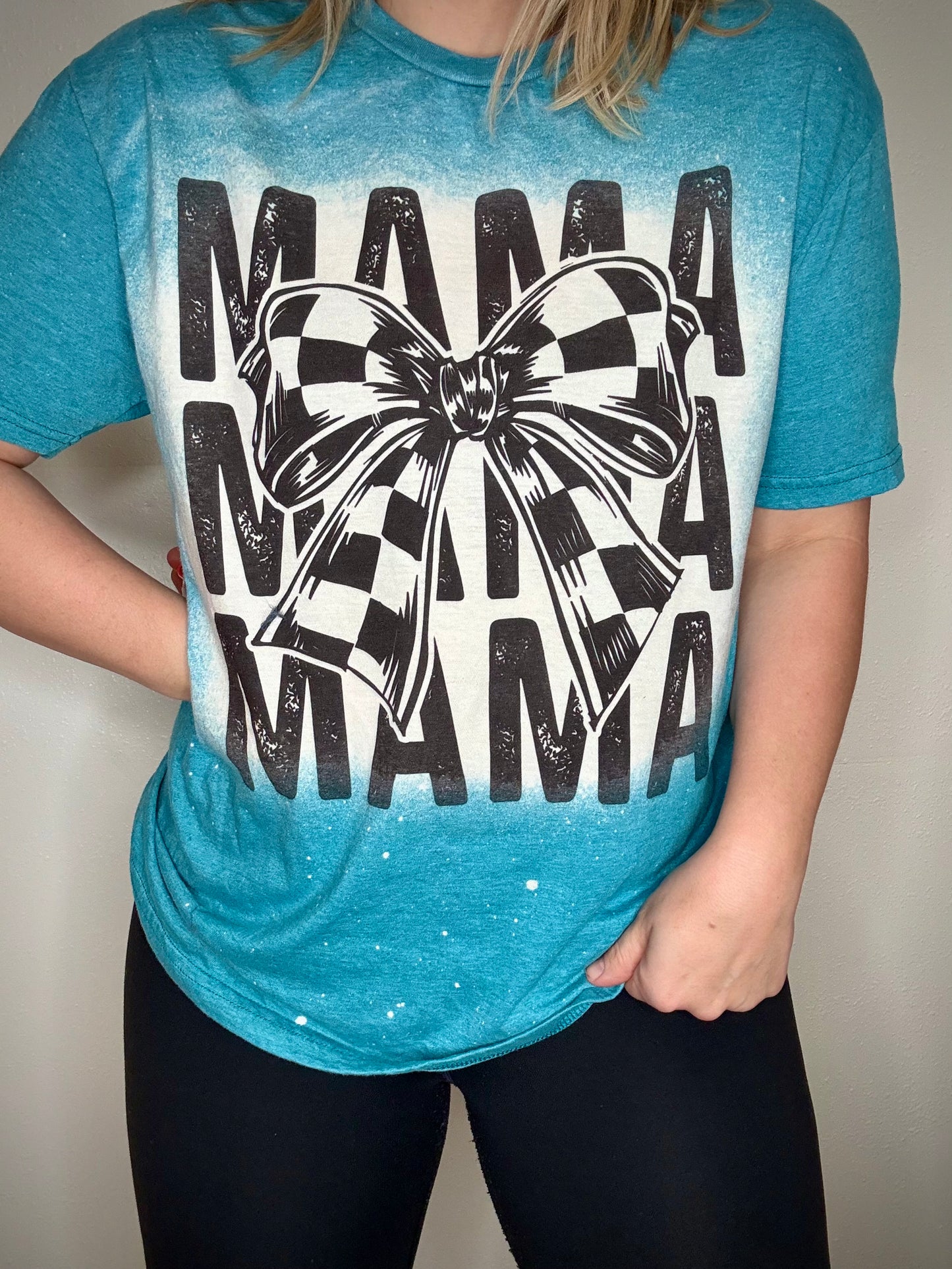 Checkered bow mama tee