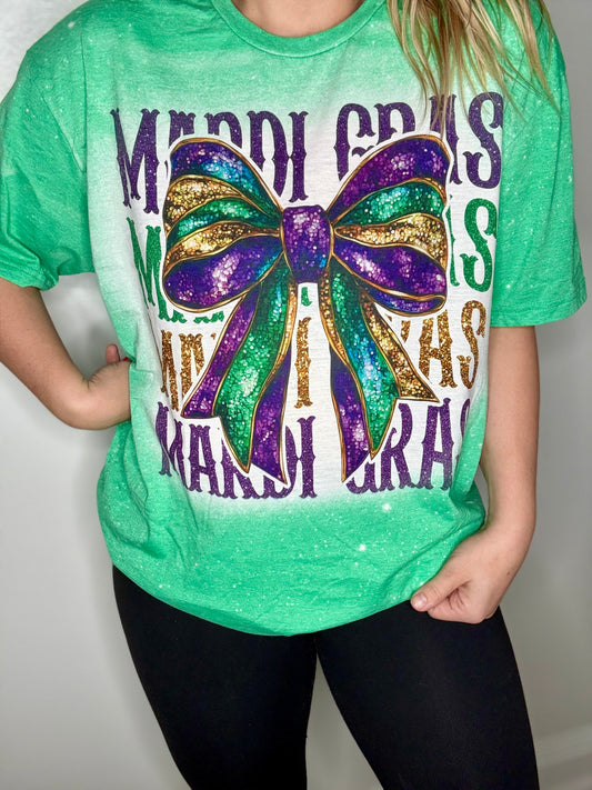 Stacked Mardi Gras bow tee
