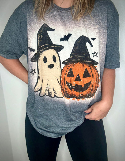 Ghost and pumpkin witch tee .