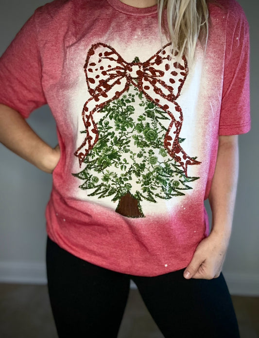 RED BOW TREE TEE