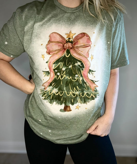 pink bow tree tee